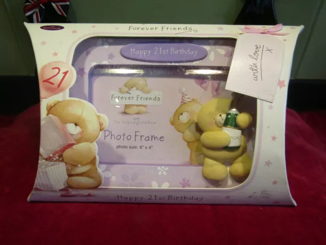 Forever Friends 21St Happy Birthday 6X4" Photo Frame - Bear & Champagne, Boxed