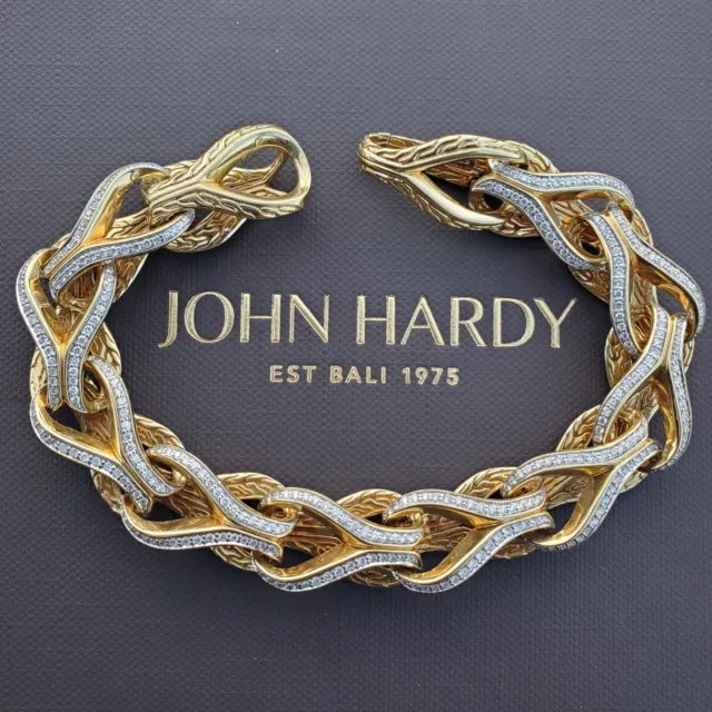 John Hardy 18K Bracelet Asli Classic Pave Diamond Chain Link Mens 8.5" $18,500