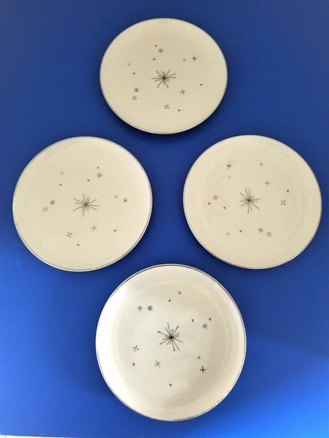 Syracuse China, Evening Star, MCM Atomic, Set of 4 Bread/Butter Plates 6 1/4"