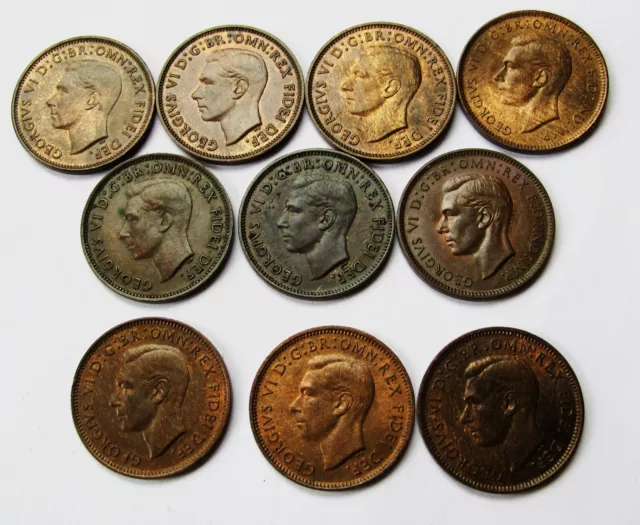 George Vi  Farthing Coins X 10 -  Job Lot -  Most Have Some Mint Lustre 