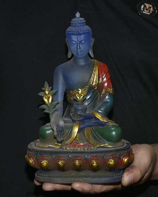 8.8 " Old Chinese Buddhism Crystal Painting Amitayus auspicious Buddha Statue