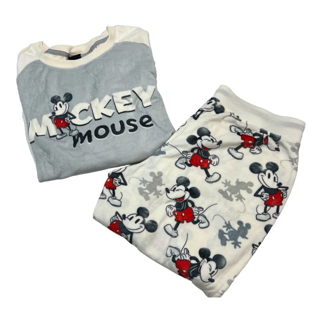 Disneys Womens XL Mickey Mouse 2 Piece Plush Pajama Set Tie Waist