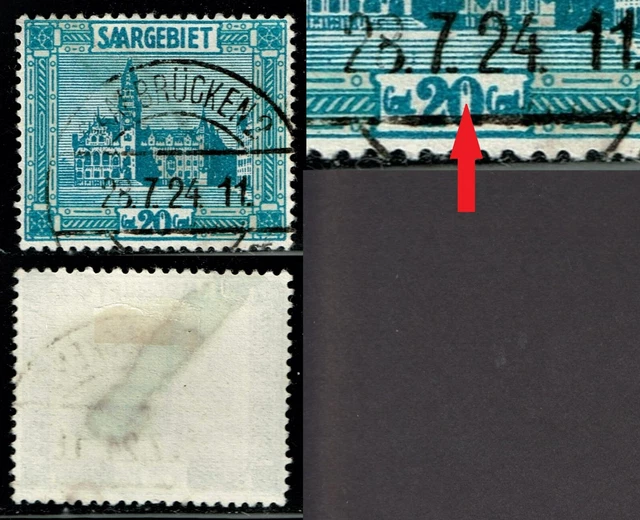 Saargebiet 1923 Mi.-Nr. 99 I PF Plattenfehler gestempelt. 