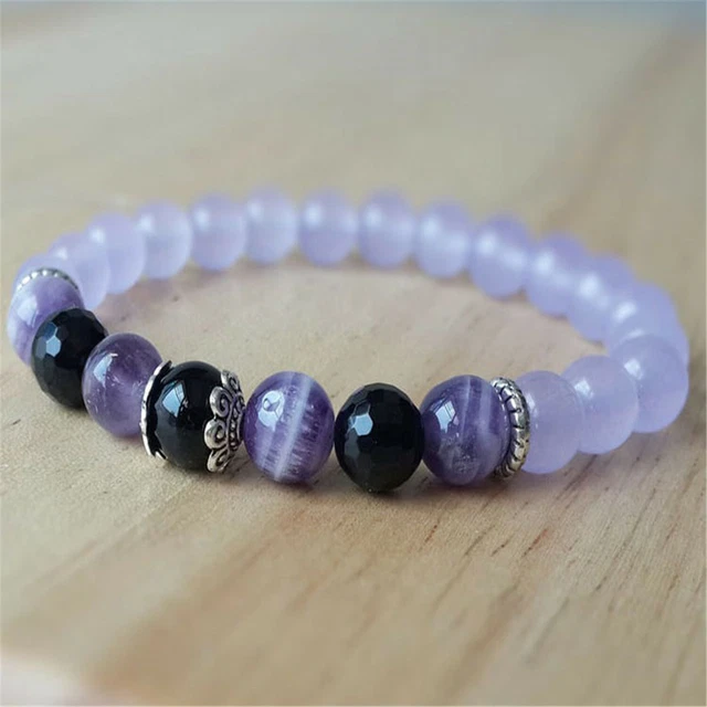 8mm Natural Amethyst Onyx Gemstone Mala Bracelet Lucky Spirituality Healing Yoga