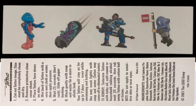 10 PC Lot LEGO Authentic VTG 2001 Temporary Tattoo 4 on Each Sheet Party Favors