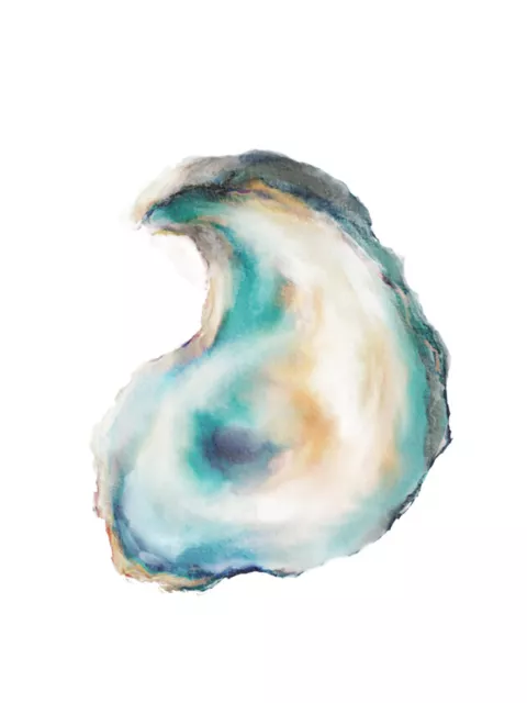 Oyster Watercolor Painting Poster Print, Oyster Shell Beach House Decor Art