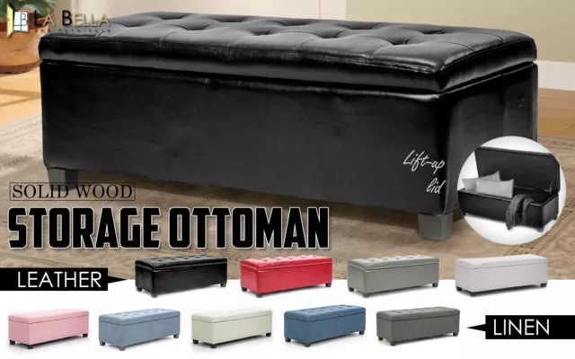 Storage Ottoman Blanket Box Linen Fabric Foot Stool Couch Bed LARGE 2