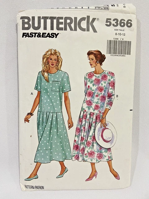 Butterick 5366 Sewing Pattern Sz 8-10-12 Misses/ Ms Petite Dress Fast and Easy