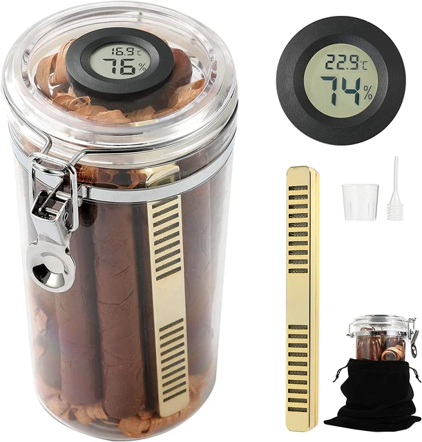 Acrylic Travel Cigar Humidor Jar-Case-Box & Handmade and Hygrometer Spanish