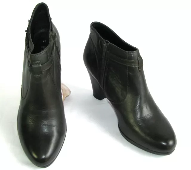PIURE LEATHER - Bottines low boots talons tout cuir kaki foncé 41 EXCELLENT ETAT