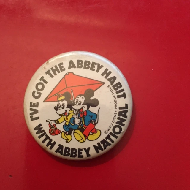 MICKEY MOUSE MINNIE Abbey National 1980s tin pin badge. 3.5cm