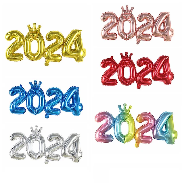 NEW YEAR 2024 Number Crown Balloons Rose Gold Ballon Christmas Party