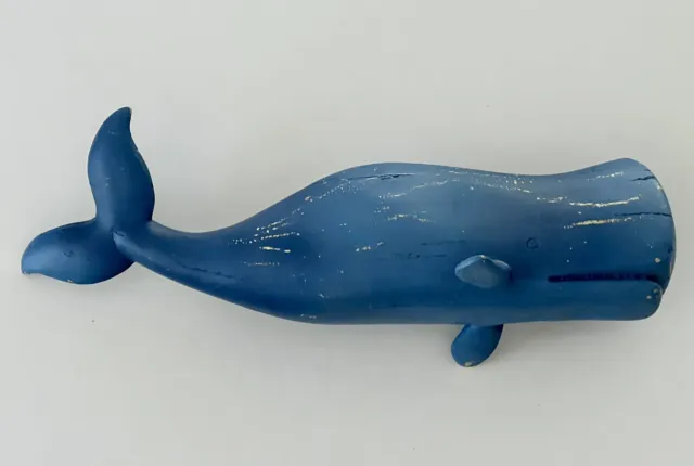 Wood Like Resin Whale Ocean Blue Color 14” L  3.5” W” Beautiful Nautical Piece