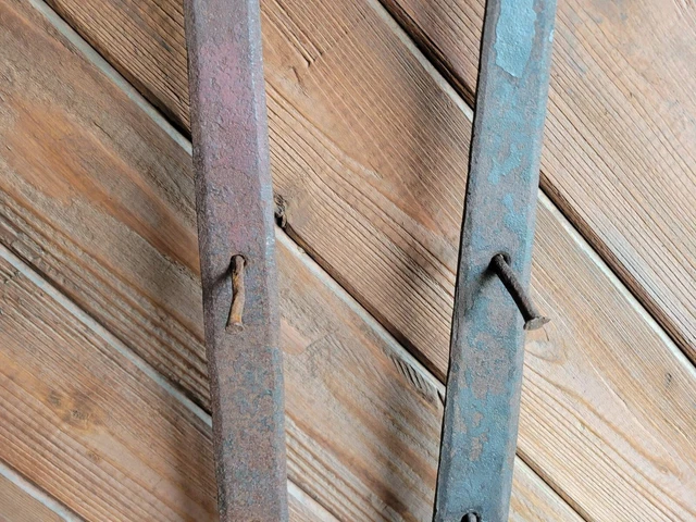 19c Antique Hand Wrought Forged Iron Barn Door Strap Hinges 24 3/4" 7