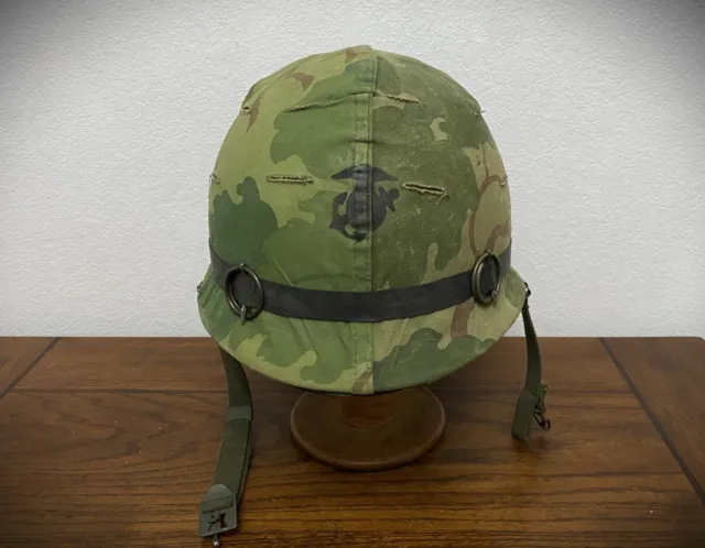 Original Genuine Vietnam Era - Usmc Us Marines M1 Helmet W/ Mitchell Camo Cover