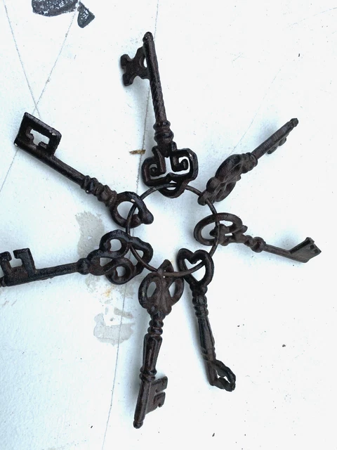 Set of 7 Antique Wrought Iron Skeleton Keys