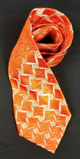 Mitzi Cravat Men's Tie Woven in France Rhodia Acetate Orange & Silver EUC