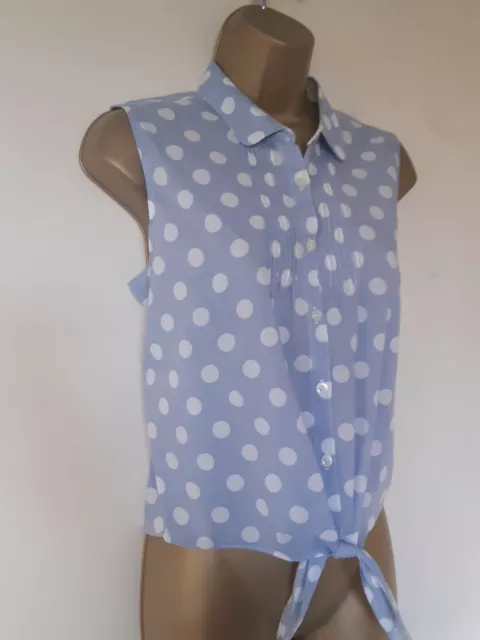 Johnnie B Girls Blouse Age 15-16 Yrs Blue Polka Dots Vgc!