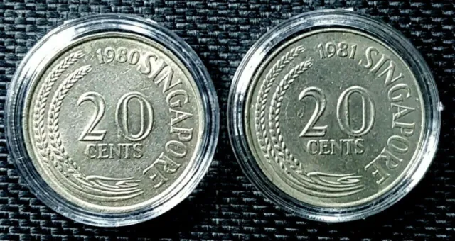 RARE 1980-81 SINGAPORE "SWORDFISH" 20 Cent Coin,Ø24mm,2Pcs(+FREE1 coin) #18485