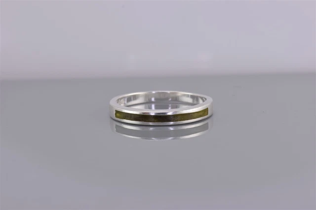 Sterling Silver 3mm Green Jade Inlay Band Ring Ireland 925 Sz: 10