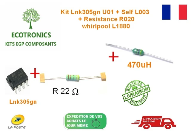 Kit électronique LNK304gn + Résistance 47Ω 3W Anti-flamme + Self 470µH 280mA - Pour Alimentations - 7
