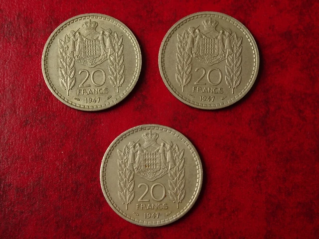 Monaco     lot de 3 pièces de 20 Fr     1947