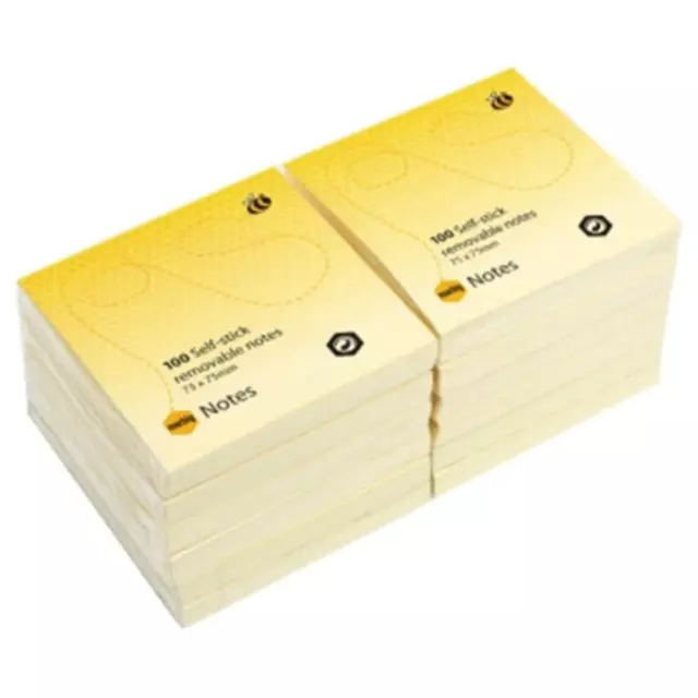 NEW 12x Marbig Stick Sticky Notes 100 Sheet 75x75mm Yellow Pack