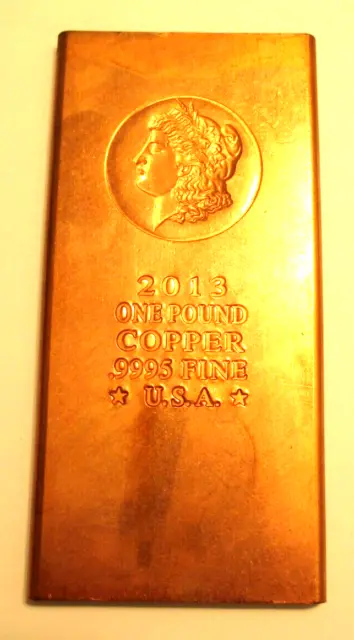 2013 - 1 (One) Pound -  .9995 Fine Copper Bullion Bar By Unique Metals