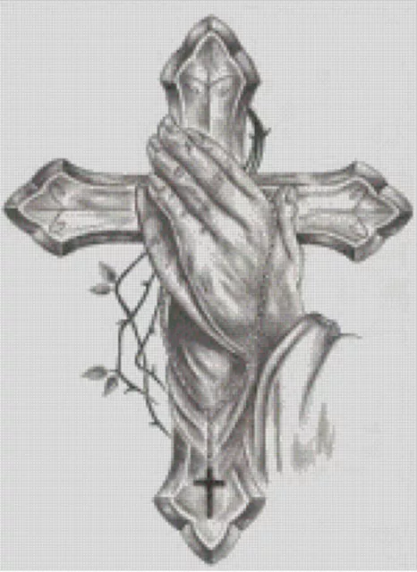 Kreuzstichmuster, Karte, Kruzifix, Kreuz, Hände, Gebet, Rosenkranz, Religion