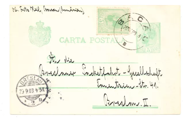 Romania România Postal Card # P 38 "Bucau" Uprated To Germany (1903)