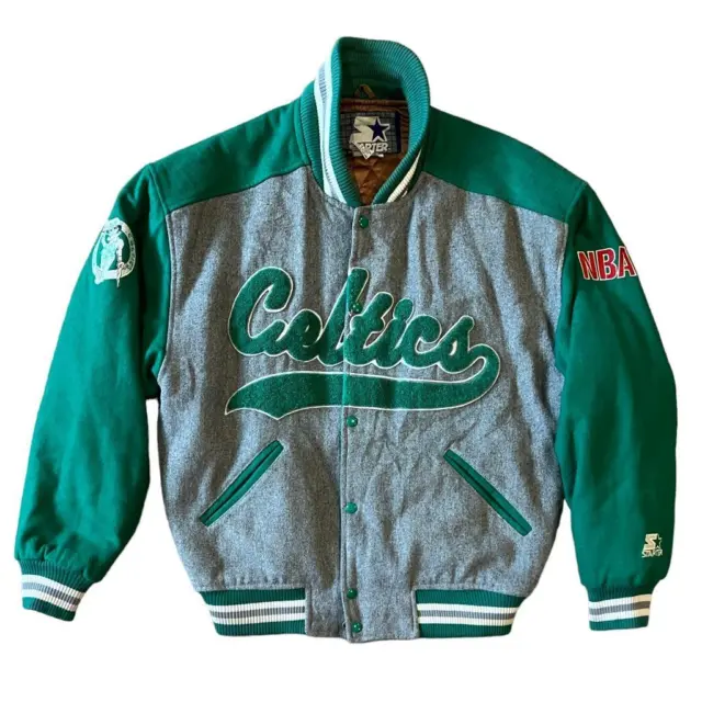Rare VTG 90s Starter Boston Celtics Script Logo Varsity WOOL NBA Sports Jacket X