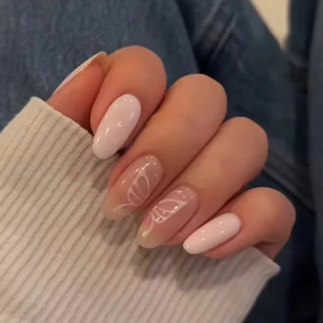 Pink Fake Nials French Nail Tips Manicure False Nails  Women