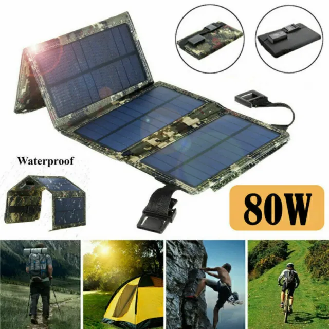 80W USB Solarpanel Klappbare Power Bank Outdoor Camping Wandern Handy Ladeg B5C2
