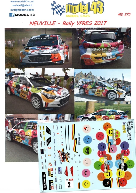 Décalcomanies (stickers) 1/43 Pour Modèle Réduit Hyundai I20 R5 Thierry Neuville Rallye Ypres 2017 - Neuf
