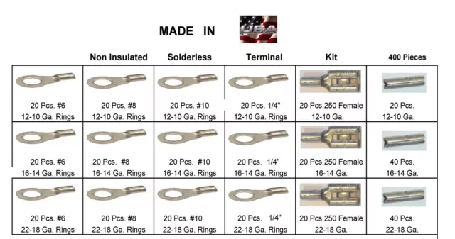 400 NON INSULATED TERMINAL CONNECTOR KIT RING BUTT QUICK DISCONNECT Made in USA