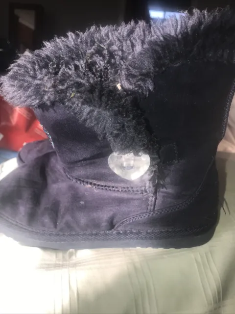 Girls soft warm winter boots furry navy blue size 3 sparkle studded hearts booti