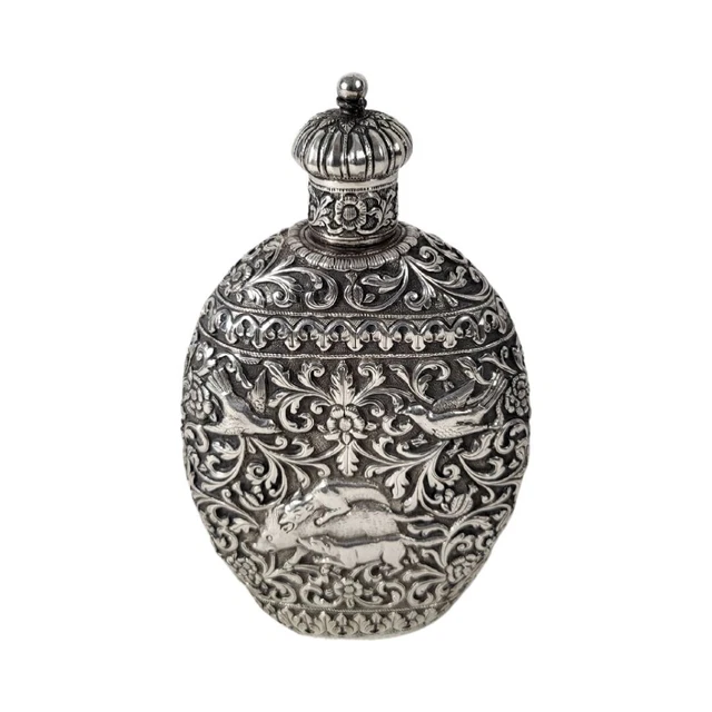 Indian Colonial Silver Hip Flask - Oomersi Mawji - Bhuj - Kutch - India c. 1890