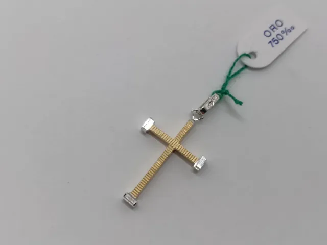 Ciondolo Crocifisso - Croce Sacra In Oro Giallo E Bianco 18Kt 1,65 Grammi (7126)