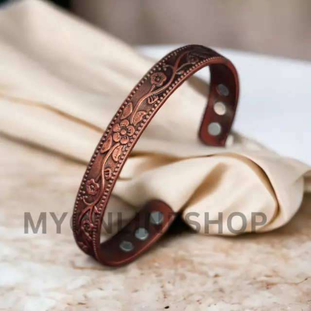 Ladies Copper Magnetic Bracelet Carpal Tunnel Bangle Arthritis Pain Relief Rose 3