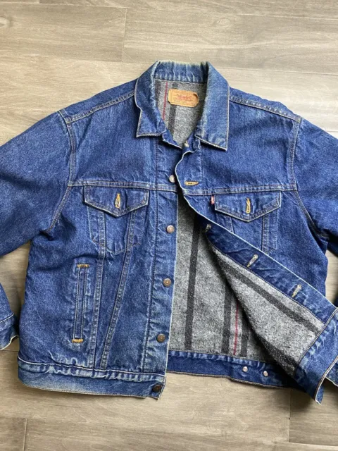 Vintage Levis 71506 0316 Blanket Lined Blue Denim Jean Jacket Sz 48L Trucker