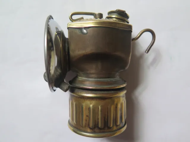 JUSTRITE SMALL BRASS ACETYLENE MINERS LAMP USA MADE Pat No 115123 COMPLETE 1910s