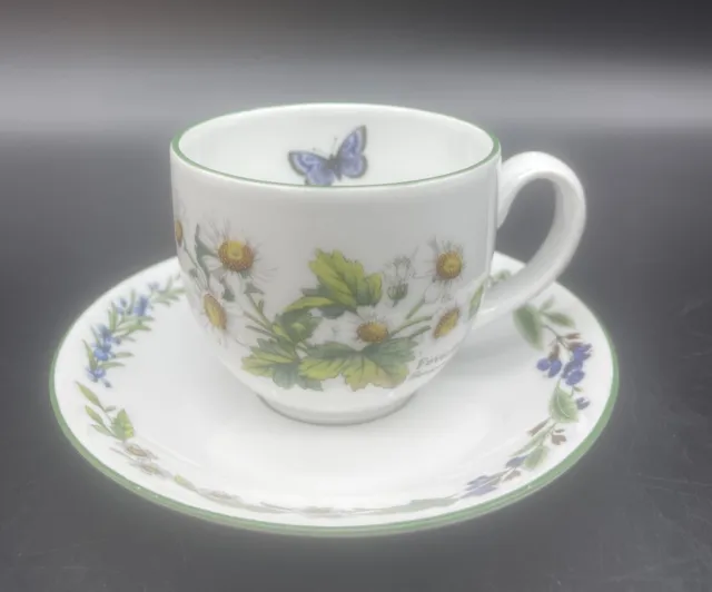 VTG Royal Worcester HERBS Cup Saucer Green Trim England Replacement EUC