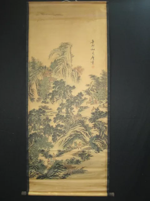 Old Chinese antique painting scroll about landscape by Tangyin唐寅