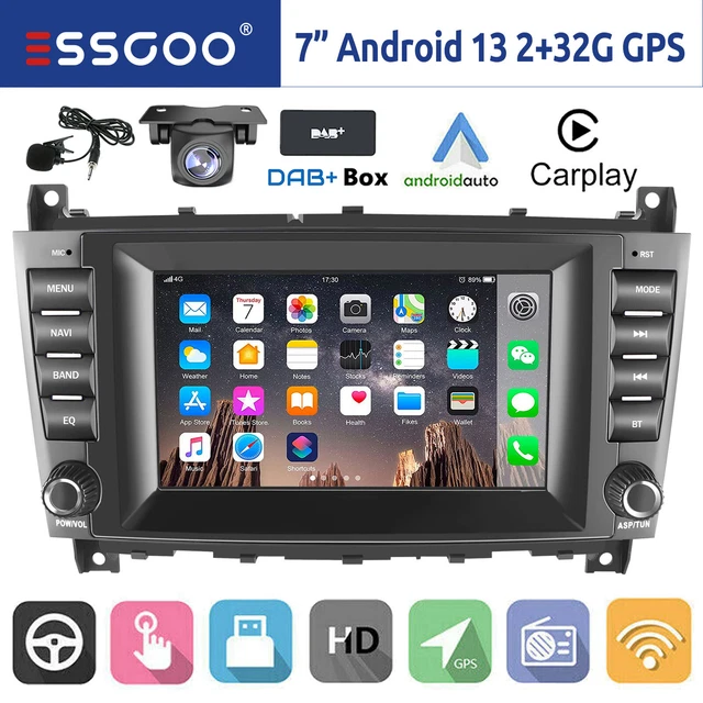 Autoradio Android 13 Pour Mercedes Classe C W203/W209 (2005-2009) - Écran Tactile 9 Pouces, GPS, Bluetooth, Apple CarPlay
