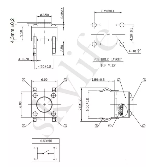 10pz Mini Micro PULSANTE 6X6X4,3mm INTERRUTTORE SWITCH TATTILE 4 PIN Arduino 2