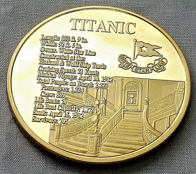 Titanic Gold Stairs Coin Commemoration Medal Worlds Famous Ship White Star Line