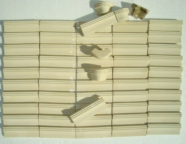 58 tiles ivory-white-cream German original Villeroy & Boch Art Nouveau Majolica