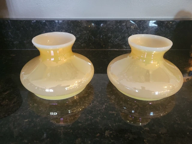 PAIR VTG GOLD TONED CASED GLASS SHADES 5.25" Fitter Student Lamp Kerosene Oil