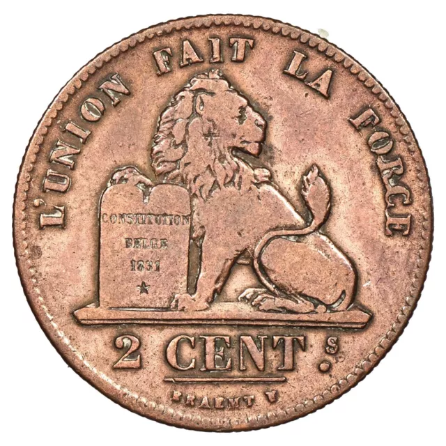 Belgique 2 centimes 1835 Léopold Ier lion cuivre KM.4 pièce de monnaie belge