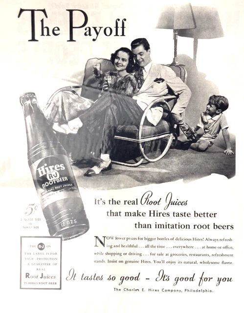 Vintage Hires Root Beer The Payoff Real Root Juices   1937 Magazine Print Ad L24